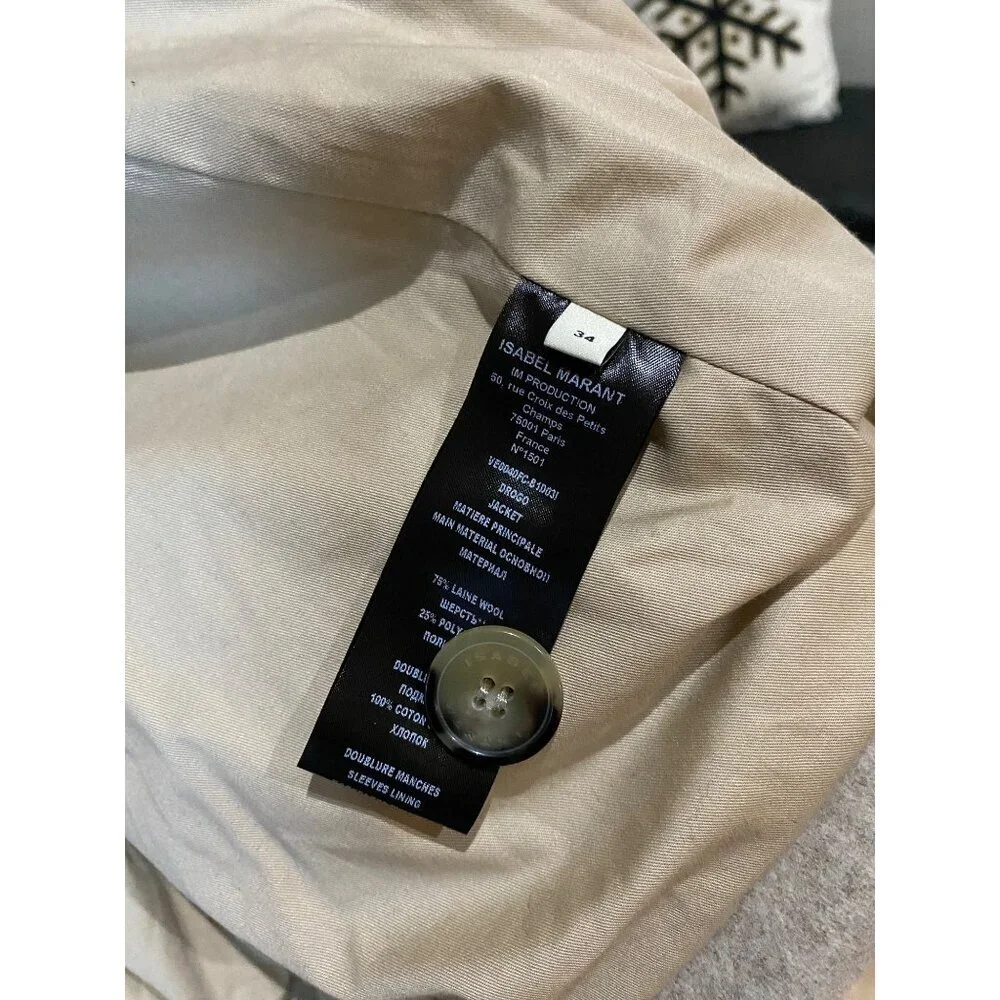 Isabel Marant Drogo Jacket Size 34 US Size 2 Sand Wool - Picture 12 of 16